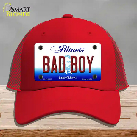 Bad Boy Illinois Novelty License Plate Hat Mesh / Red