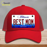 Best Mom Illinois Novelty License Plate Hat Mesh / Red