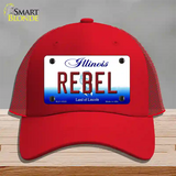 Rebel Illinois Novelty License Plate Hat Mesh / Red