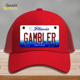 Gambler Illinois Novelty License Plate Hat Mesh / Red