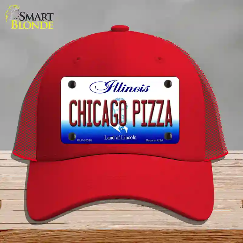 Chicago Pizza Illinois Novelty License Plate Hat Mesh / Red