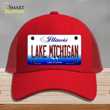 Lake Michigan Illinois Novelty License Plate Hat Mesh / Red