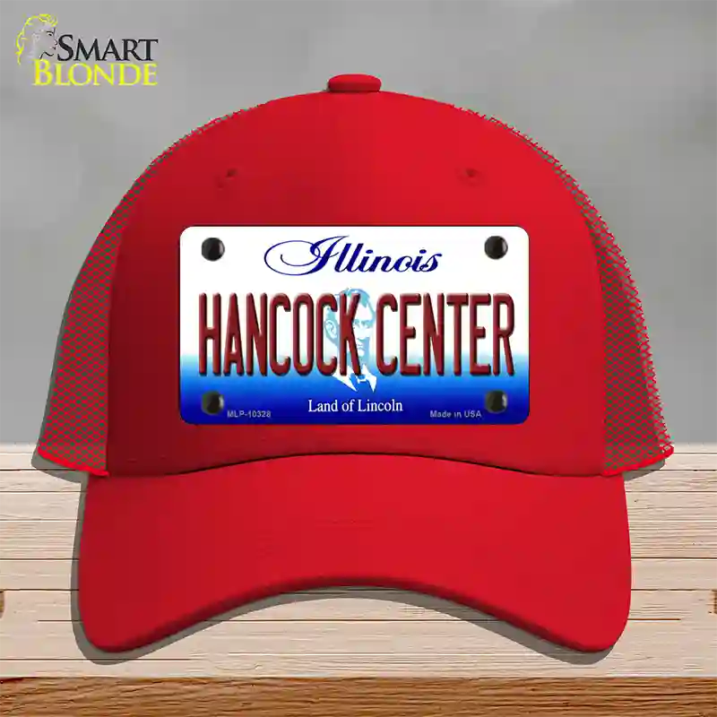 Hancock Center Illinois Novelty License Plate Hat Mesh / Red