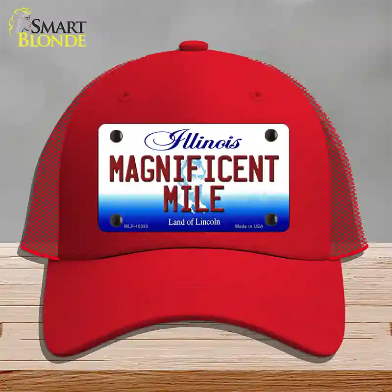 Magnificent Mile Illinois Novelty License Plate Hat Mesh / Red