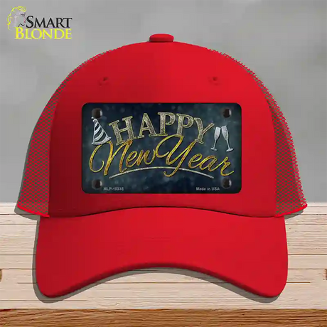 Happy New Year Novelty License Plate Hat Mesh / Red