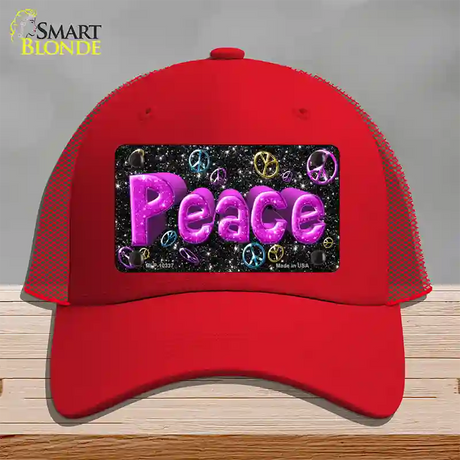 Peace Novelty License Plate Hat Mesh / Red