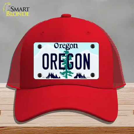 Oregon Tree Novelty License Plate Hat Mesh / Red