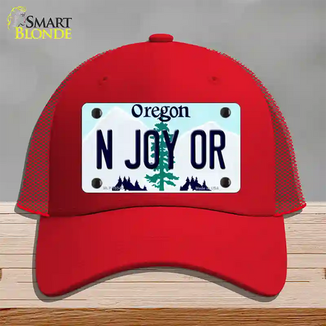 N Joy OR Oregon Novelty License Plate Hat Mesh / Red