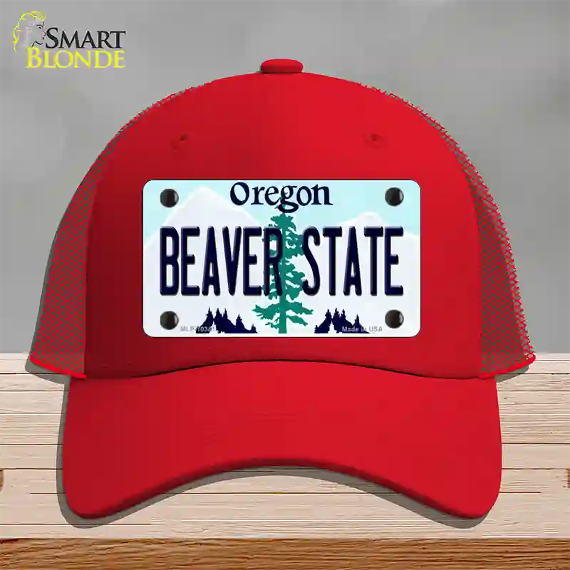 Beaver State Oregon Novelty License Plate Hat Mesh / Red