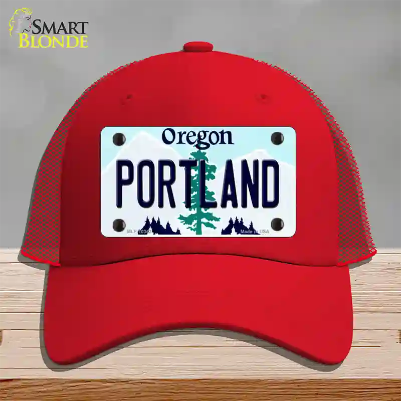 Portland Oregon Novelty License Plate Hat Mesh / Red