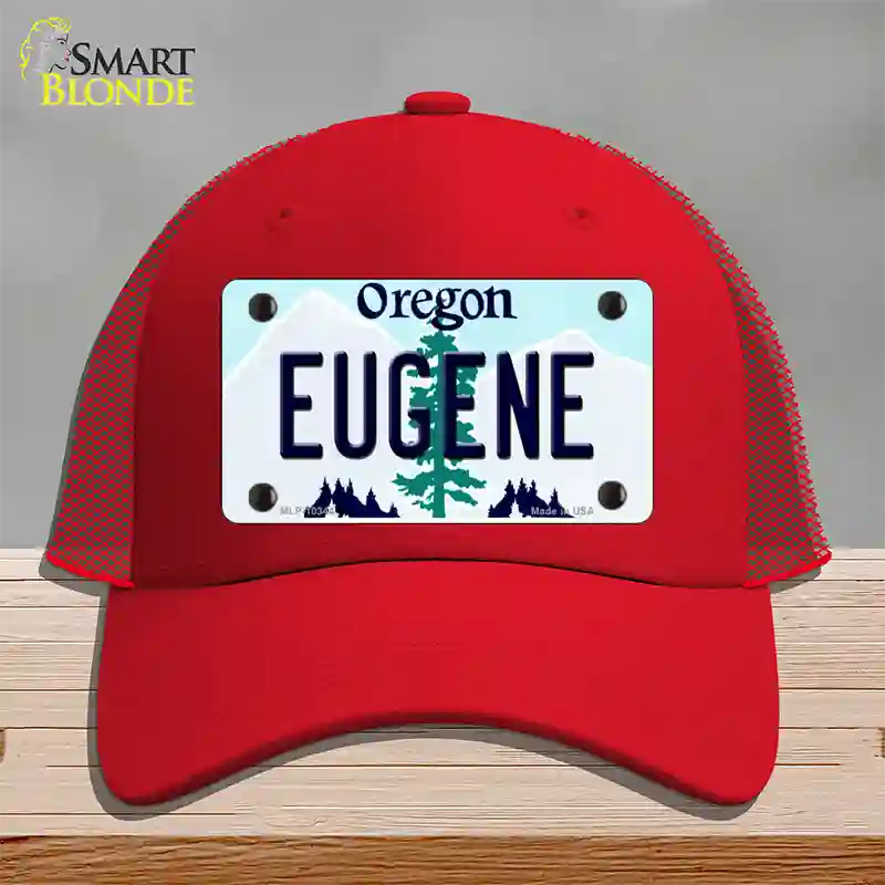 Eugene Oregon Novelty License Plate Hat Mesh / Red