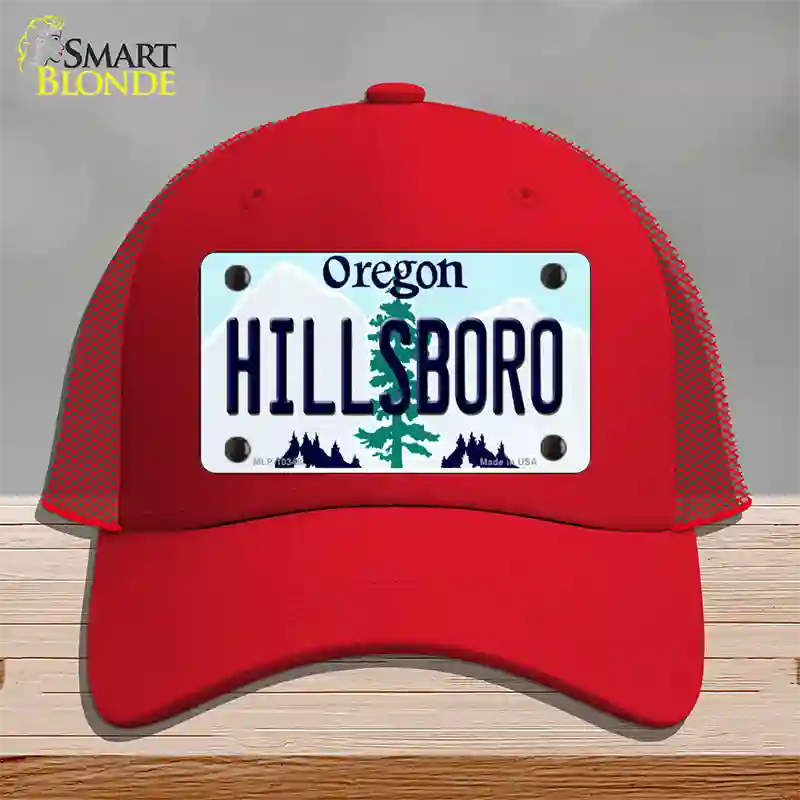 Hillsboro Oregon Novelty License Plate Hat Mesh / Red