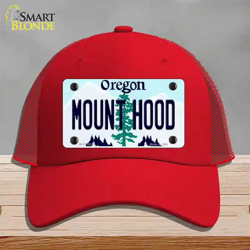 Mount Hood Oregon Novelty License Plate Hat Mesh / Red