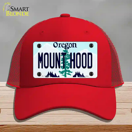 Mount Hood Oregon Novelty License Plate Hat Mesh / Red