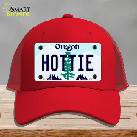 Hottie Oregon Novelty License Plate Hat Mesh / Red