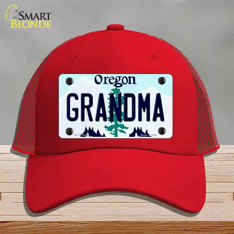 Grandma Oregon Novelty License Plate Hat Mesh / Red