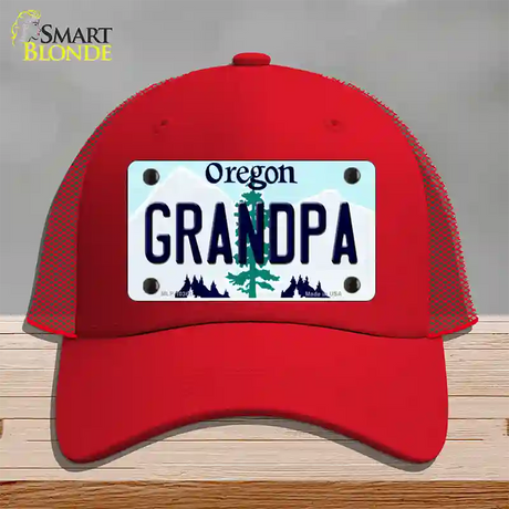 Grandpa Oregon Novelty License Plate Hat Mesh / Red