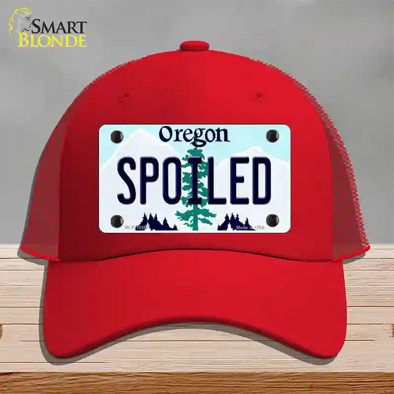 Spoiled Oregon Novelty License Plate Hat Mesh / Red