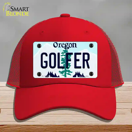 Golfer Oregon Novelty License Plate Hat Mesh / Red