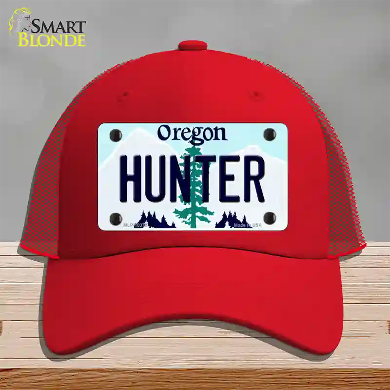 Hunter Oregon Novelty License Plate Hat Mesh / Red