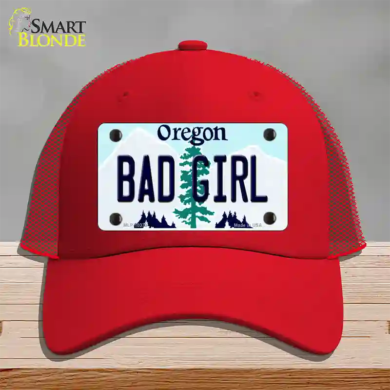 Bad Girl Oregon Novelty License Plate Hat Mesh / Red