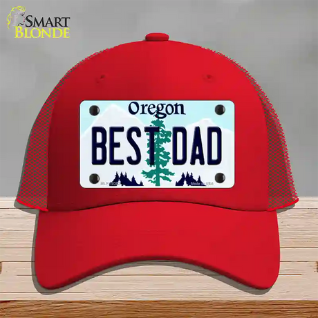 Best Dad Oregon Novelty License Plate Hat Mesh / Red