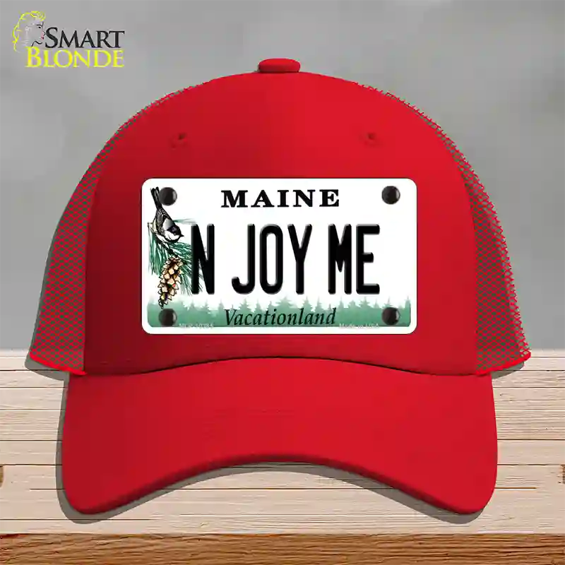 N Joy ME Maine Novelty License Plate Hat Mesh / Red