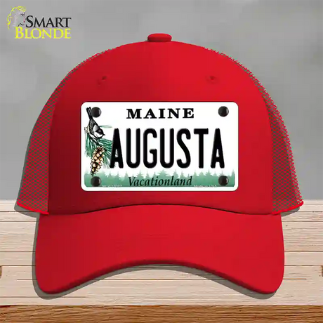 Augusta Maine Novelty License Plate Hat Mesh / Red