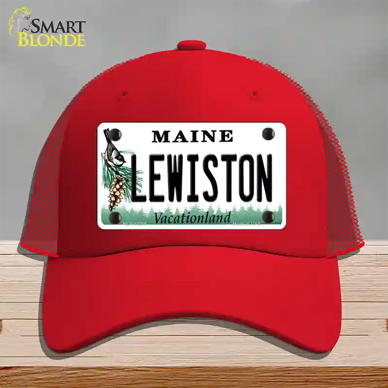 Lewiston Maine Novelty License Plate Hat Mesh / Red