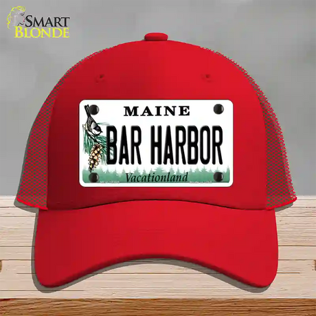 Bar Harbor Maine Novelty License Plate Hat Mesh / Red