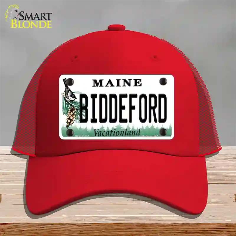 Biddeford Maine Novelty License Plate Hat Mesh / Red