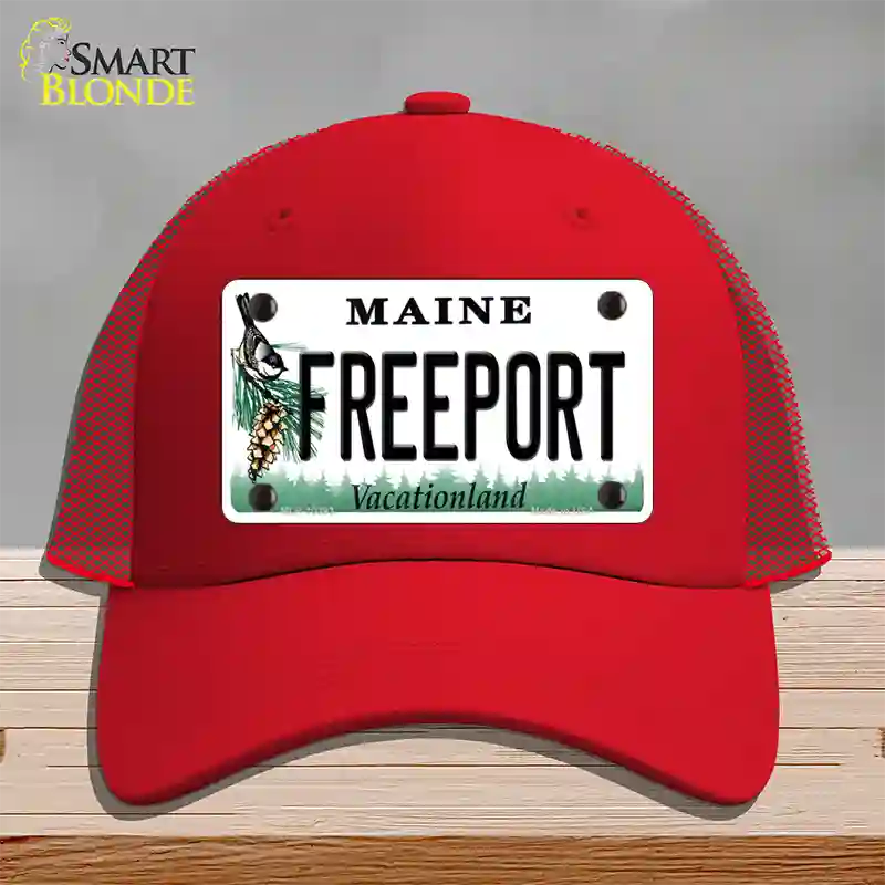 Freeport Maine Novelty License Plate Hat Mesh / Red