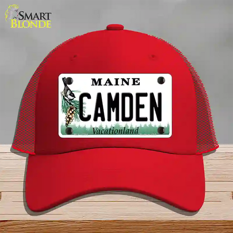 Camden Maine Novelty License Plate Hat Mesh / Red