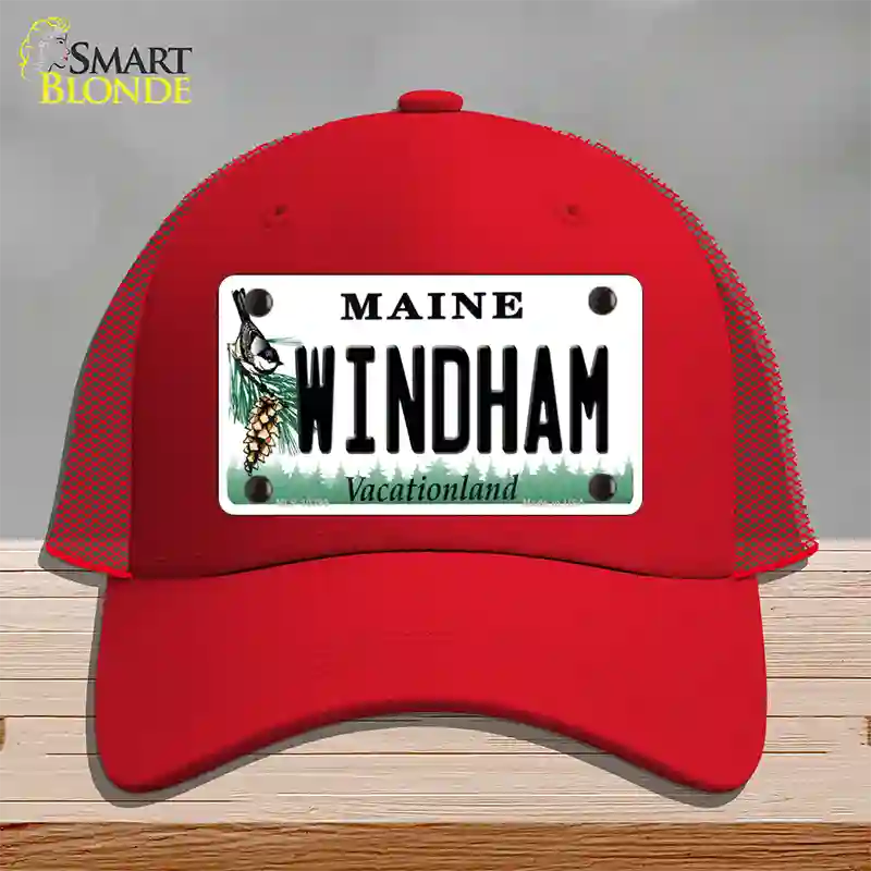 Windham Maine Novelty License Plate Hat Mesh / Red