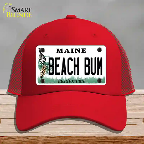 Beach Bum Maine Novelty License Plate Hat Mesh / Red