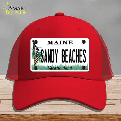 Sandy Beaches Maine Novelty License Plate Hat Mesh / Red