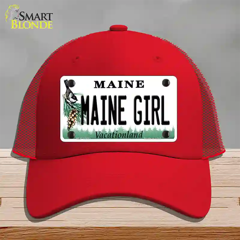 Maine Girl Novelty License Plate Hat Mesh / Red