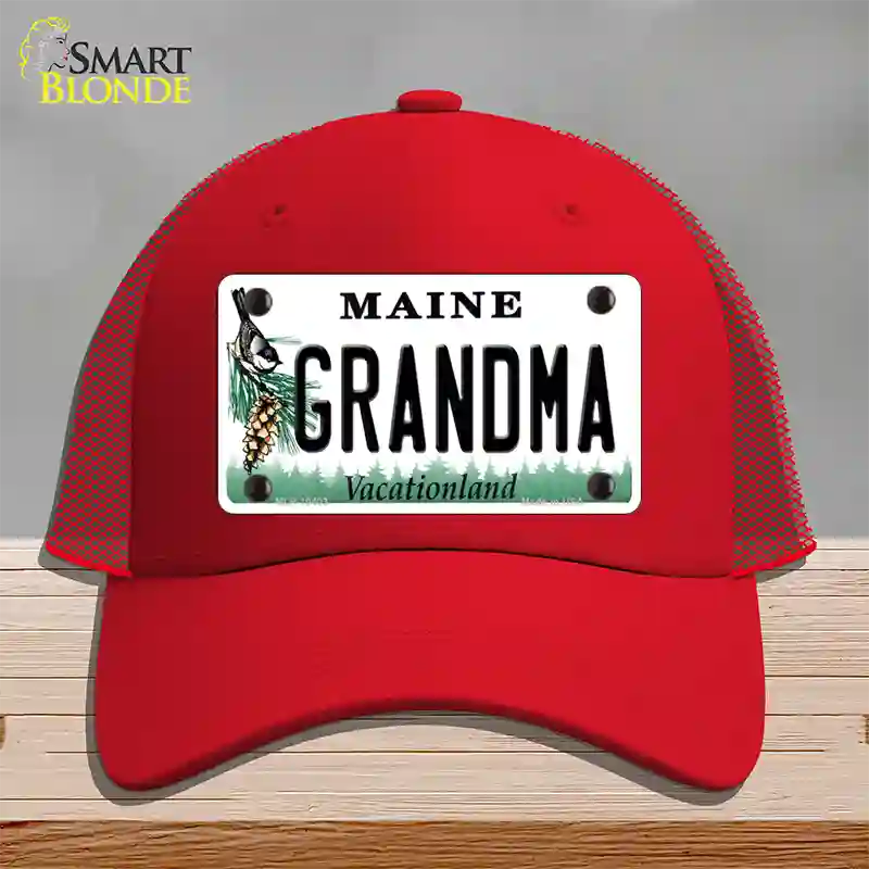 Grandma Maine Novelty License Plate Hat Mesh / Red