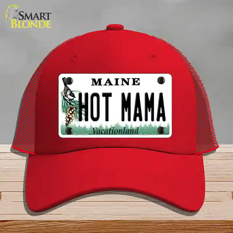 Hot Mama Maine Novelty License Plate Hat Mesh / Red