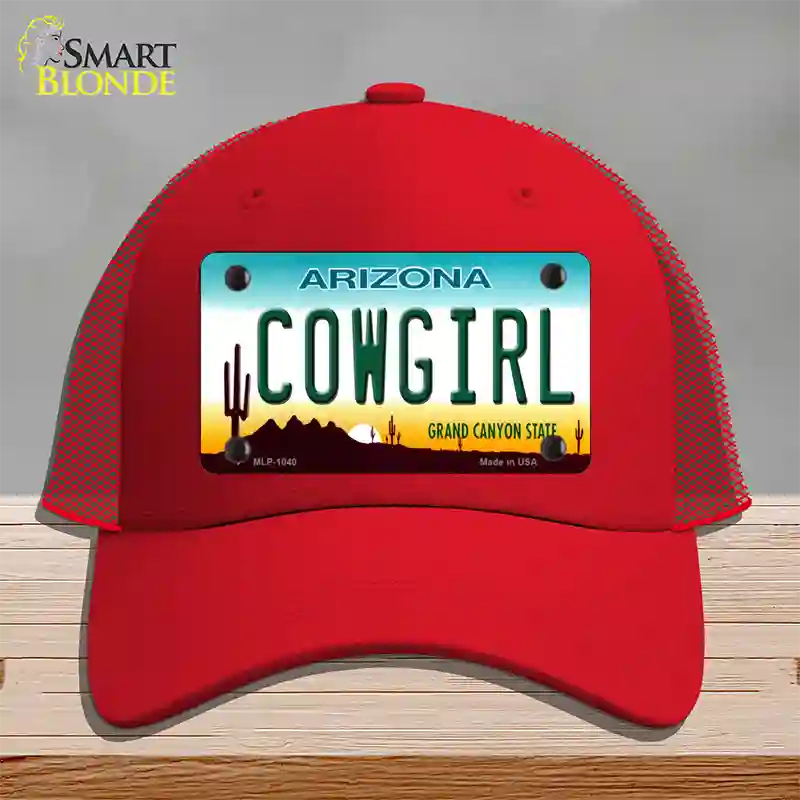 Cowgirl Novelty License Plate Hat Mesh / Red