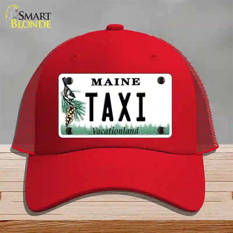 Taxi Maine Novelty License Plate Hat Mesh / Red