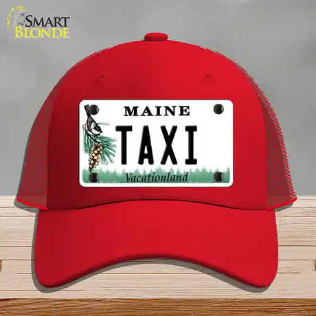 Taxi Maine Novelty License Plate Hat Mesh / Red