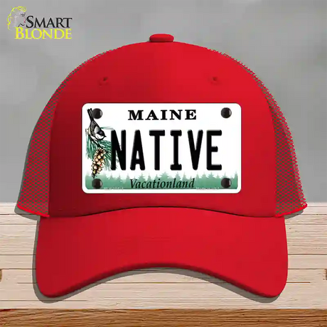 Native Maine Novelty License Plate Hat Mesh / Red