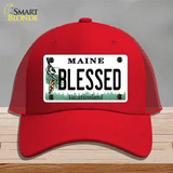 Blessed Maine Novelty License Plate Hat Mesh / Red