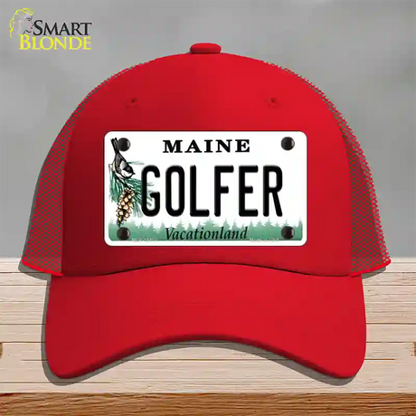 Golfer Maine Novelty License Plate Hat Mesh / Red