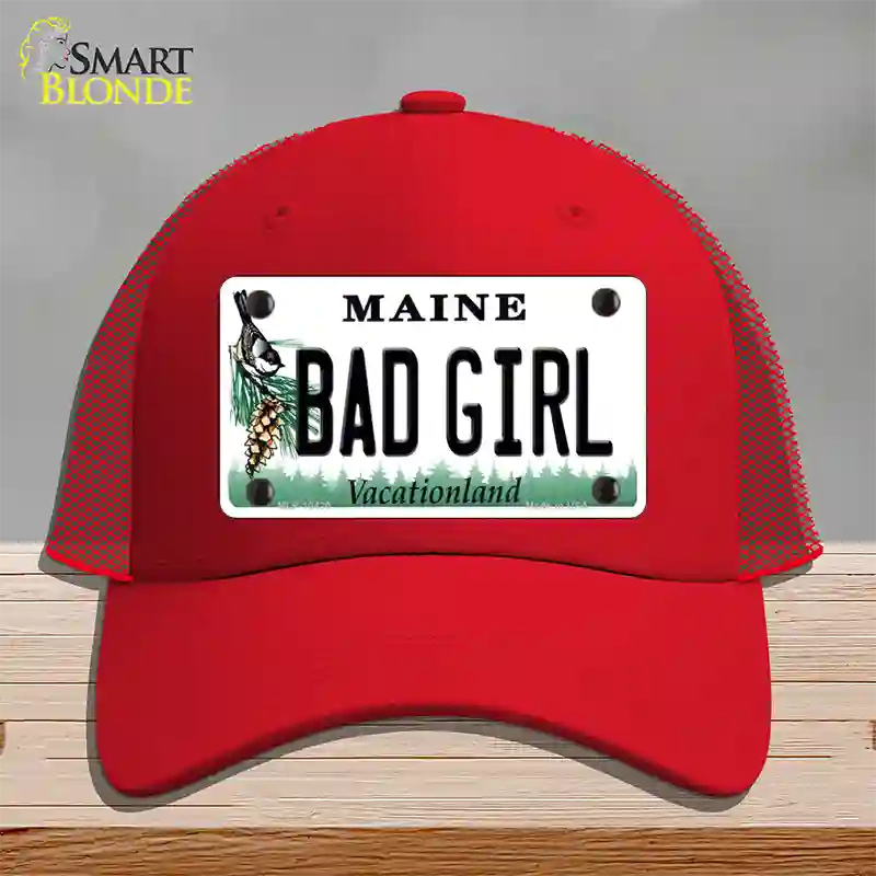 Bad Girl Maine Novelty License Plate Hat Mesh / Red