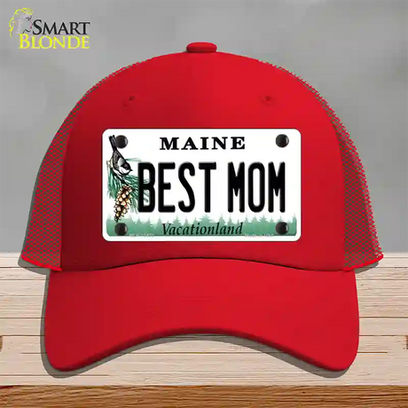 Best Mom Maine Novelty License Plate Hat Mesh / Red