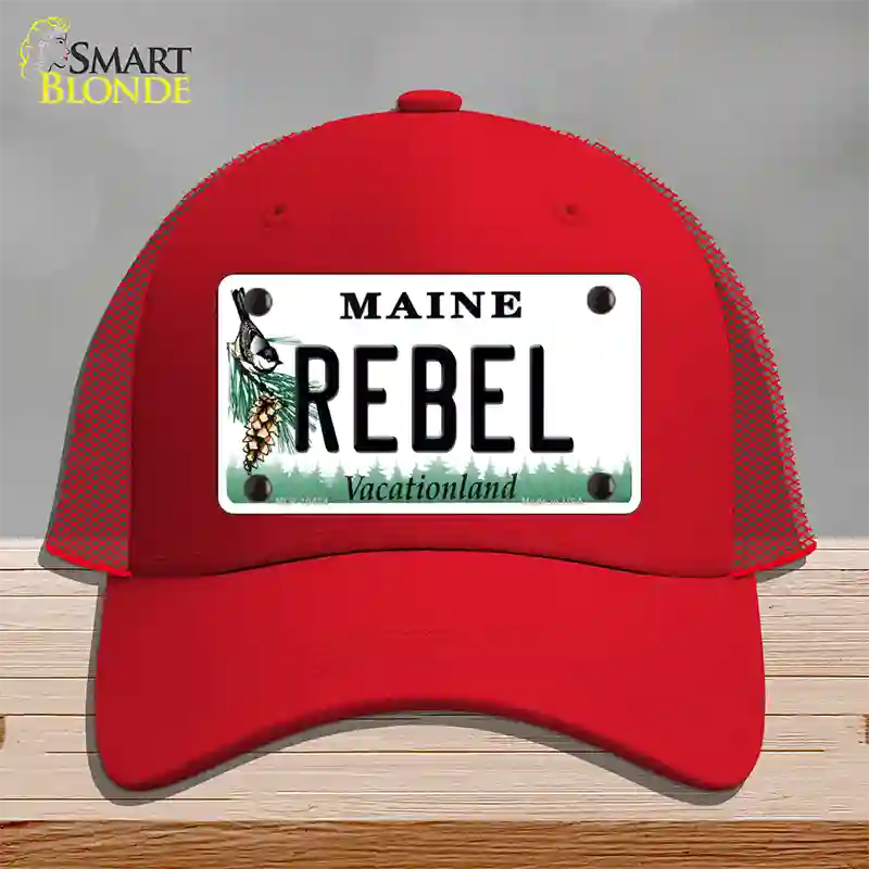 Rebel Maine Novelty License Plate Hat Mesh / Red