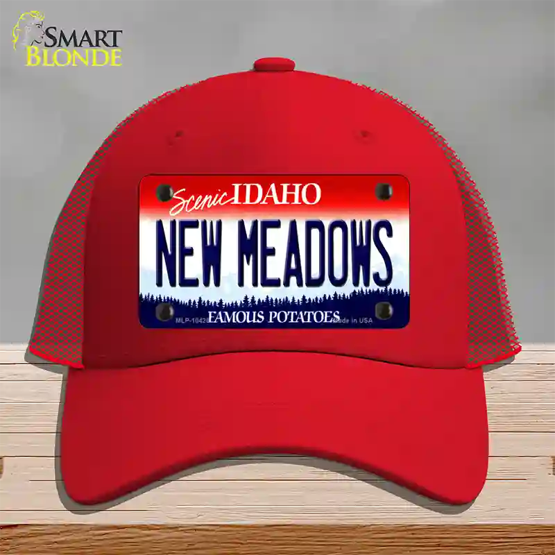 New Meadows Idaho Novelty License Plate Hat Mesh / Red