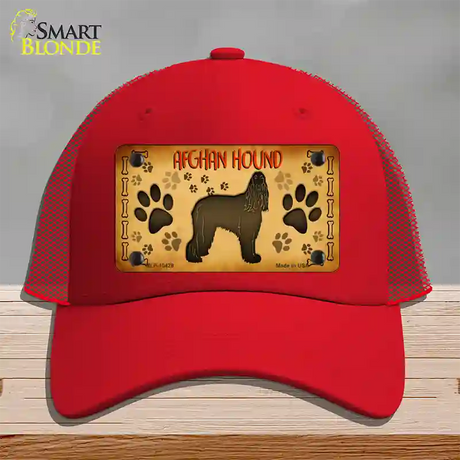 Afghan Hound Novelty License Plate Hat Mesh / Red